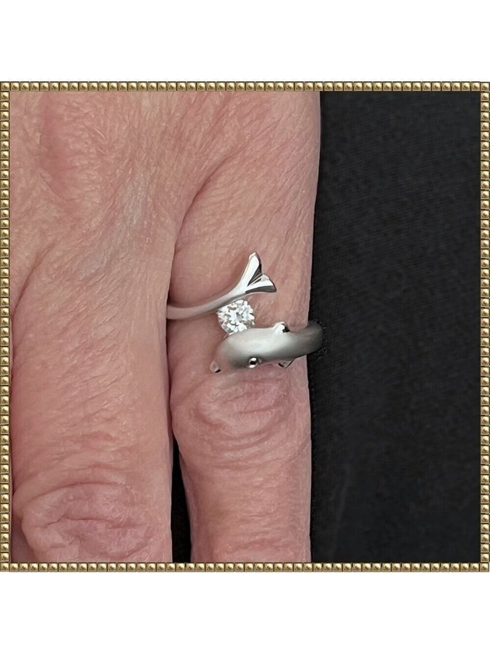Stainless Steel Silver Dolphin Ring Size 6